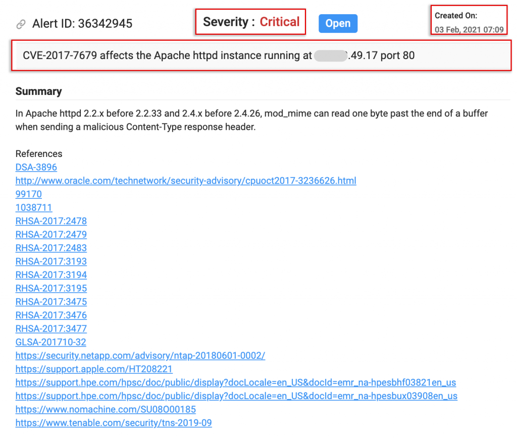 Alert details on Attack Surface Intelligence