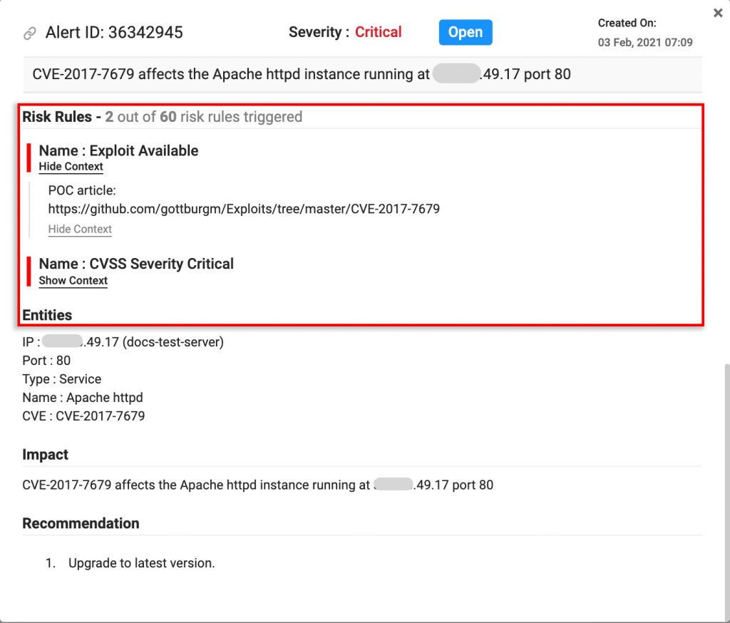 Attack Surface Intelligence dashboard showing alert and risk rules