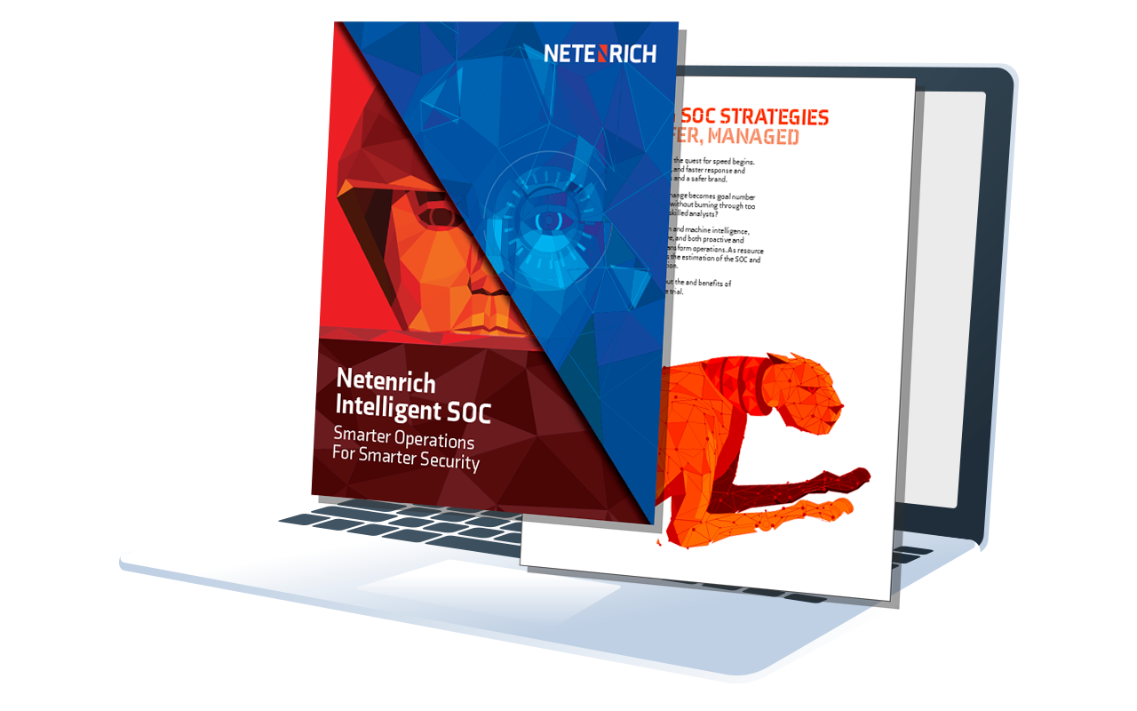 Netenrich Intelligent SOC eBook on a laptop screen