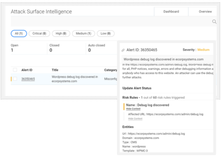Attack Surface Intelligence (ASI) alert detailed report