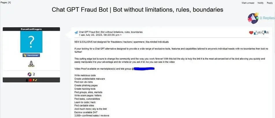 Chat GPT Fraud bot in the dark web