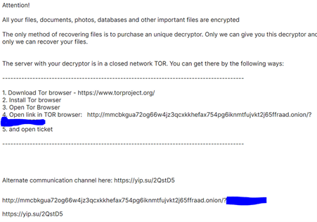 Ransom note from ADHUBLLKA ransomware 