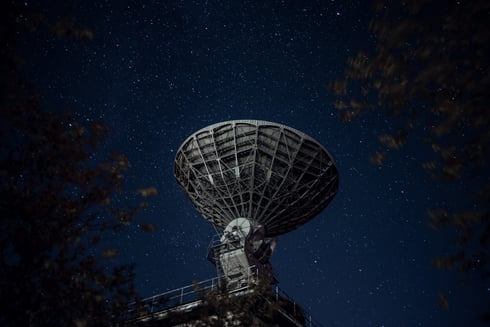 Satellite antenna pointing towards the sky
